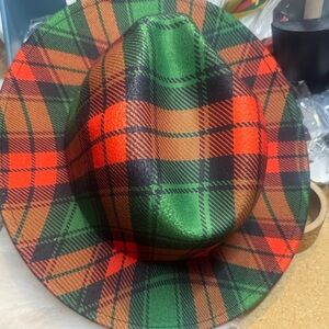 Plaid Green and Red Fedora Hat